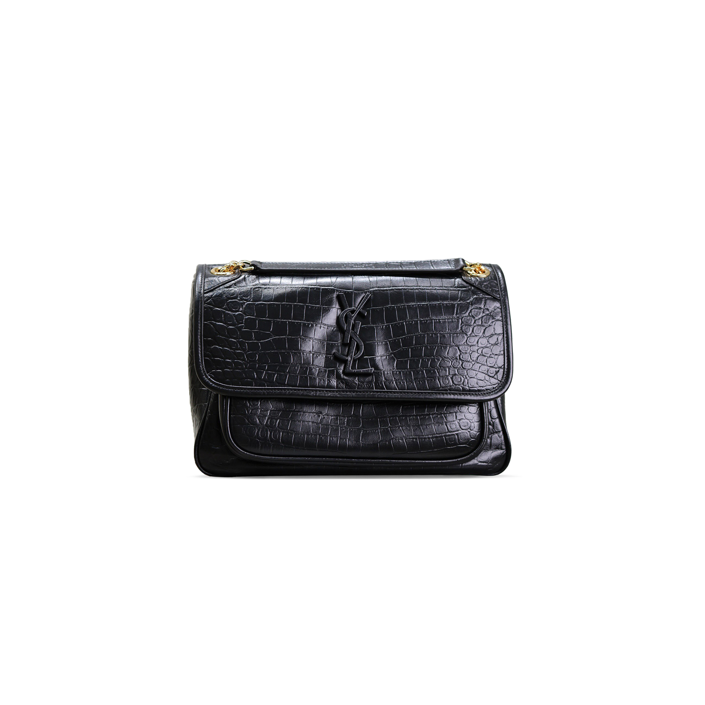 YSL NIKI MEDIUM CHAIN BAG IN CROCODILE-EMBOSSED LEATHER 633158498894 (28*20*8.5cm)